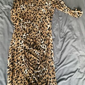 DKNY Leopard-Print Midi Dress in Tan and Black